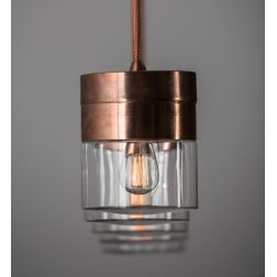CHAPEAU SOSPENSIONE SINGOLA VINTAGE IN RAME O ALLUMINIO DIFFUSORE IN VETRO D13 CM E H11 CM TOSCOT - Cristalensi Shop Online
