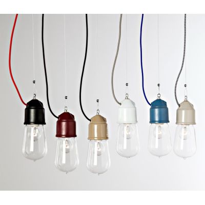 NOVECENTO SOSPENSIONE VINTAGE SINGOLA IN CERAMICA CON CAVI IN TESSUTO COLORATO TOSCOT - Cristalensi Shop Online