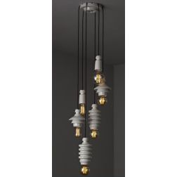 BATTERSEA SOSPENSIONE 6 LUCI VINTAGE IN CERAMICA DIFFUSORI MISTI TOSCOT - Cristalensi Shop Online