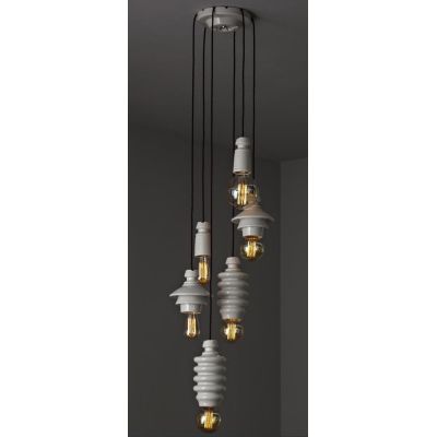 BATTERSEA SOSPENSIONE 6 LUCI VINTAGE IN CERAMICA DIFFUSORI MISTI TOSCOT - Cristalensi Shop Online