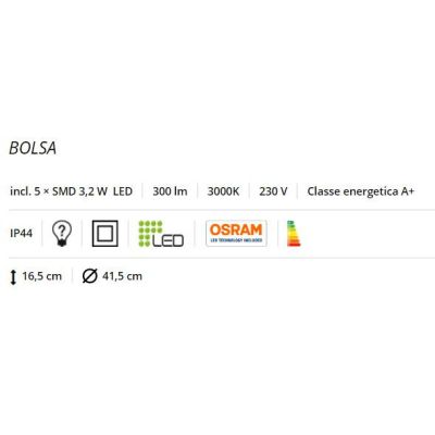 BOLSA PL5 PLAFONIERA IN METALLO CROMATO A LED INTEGRATO IP44 TRIO LIGHTING - Cristalensi Shop Online