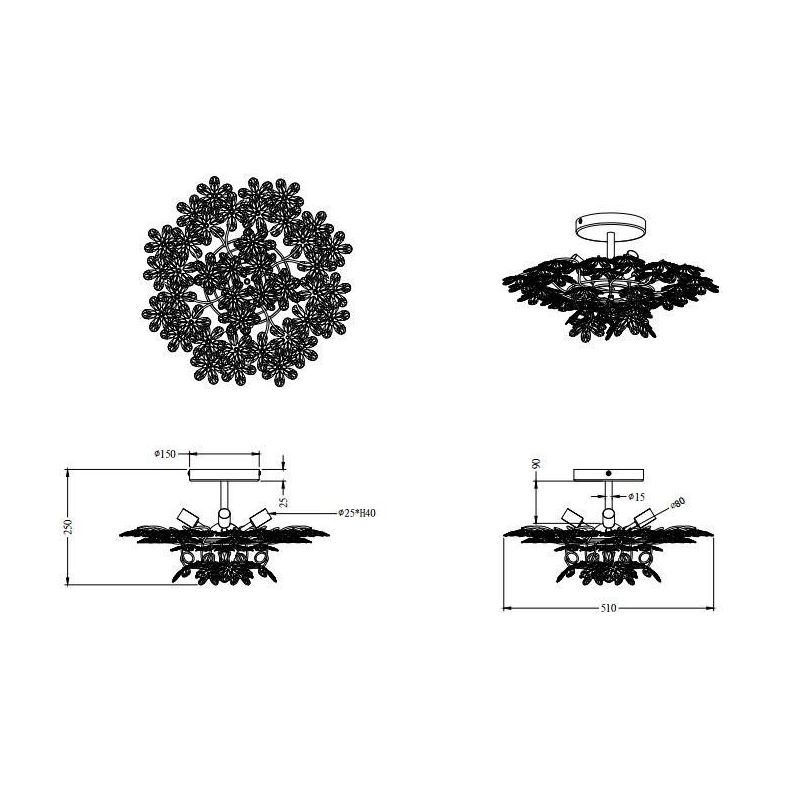FLOWER 4 PLAFONIERA CON FIORI IN CRISTALLO POLIMERO COLORATI O TRASPARENTI D.51 RL - Cristalensi Shop Online
