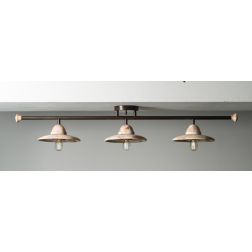 SETTIMELLO PLAFONIERA 3 LUCI RUSTICA MADE IN ITALY METALLO BRUNITO E PIATTI IN TERRACOTTA TOSCOT - Cristalensi Shop Online