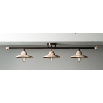 SETTIMELLO PLAFONIERA 3 LUCI RUSTICA MADE IN ITALY METALLO BRUNITO E PIATTI IN TERRACOTTA TOSCOT - Cristalensi Shop Online