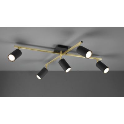 MARLEY PLAFONIERA 5 SPOT CON ASTE GIREVOLI IN METALLO ORO CON 5 SPOT CILINDRO NERO ATTACCO 5XGU10 TRIO LIGHTING - Cristalensi Sh