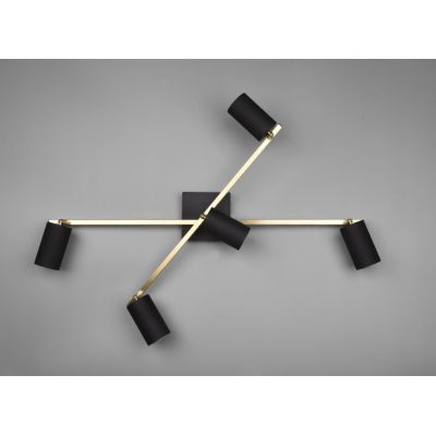 MARLEY PLAFONIERA 5 SPOT CON ASTE GIREVOLI IN METALLO ORO CON 5 SPOT CILINDRO NERO ATTACCO 5XGU10 TRIO LIGHTING - Cristalensi Sh