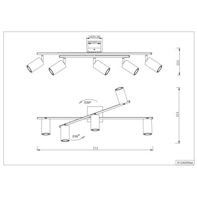 MARLEY PLAFONIERA 5 SPOT CON ASTE GIREVOLI IN METALLO ORO CON 5 SPOT CILINDRO NERO ATTACCO 5XGU10 TRIO LIGHTING - Cristalensi Sh