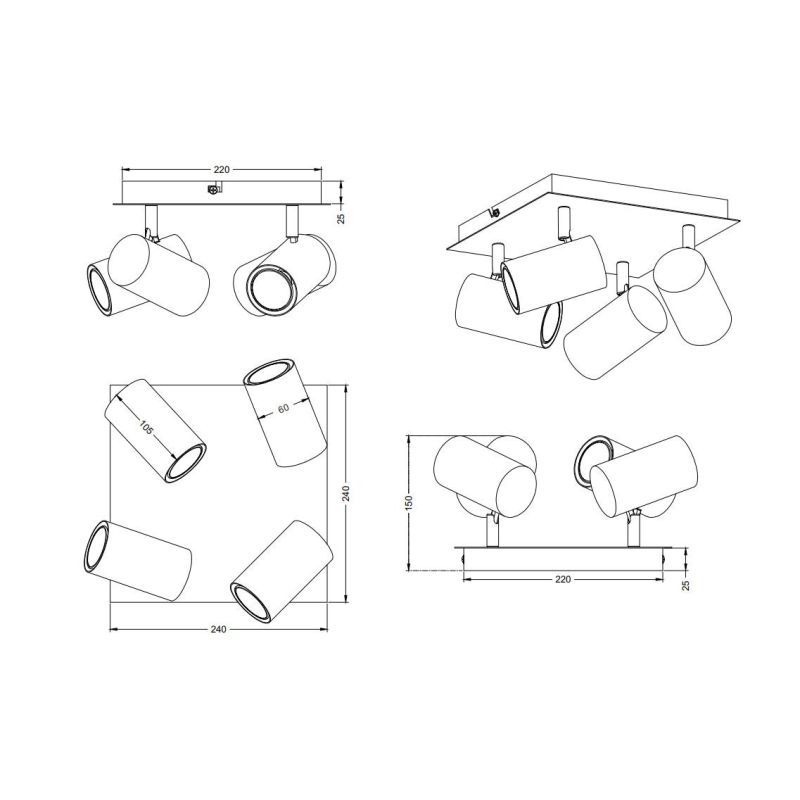 MARLEY FARETTO DA SOFFITTO METALLO ORO CON 4 SPOT ORIENTABILI NERI ATTACCO 4XGU10 TRIO LIGHTING - Cristalensi Shop Online