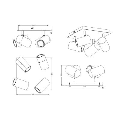 MARLEY FARETTO DA SOFFITTO METALLO ORO CON 4 SPOT ORIENTABILI NERI ATTACCO 4XGU10 TRIO LIGHTING - Cristalensi Shop Online