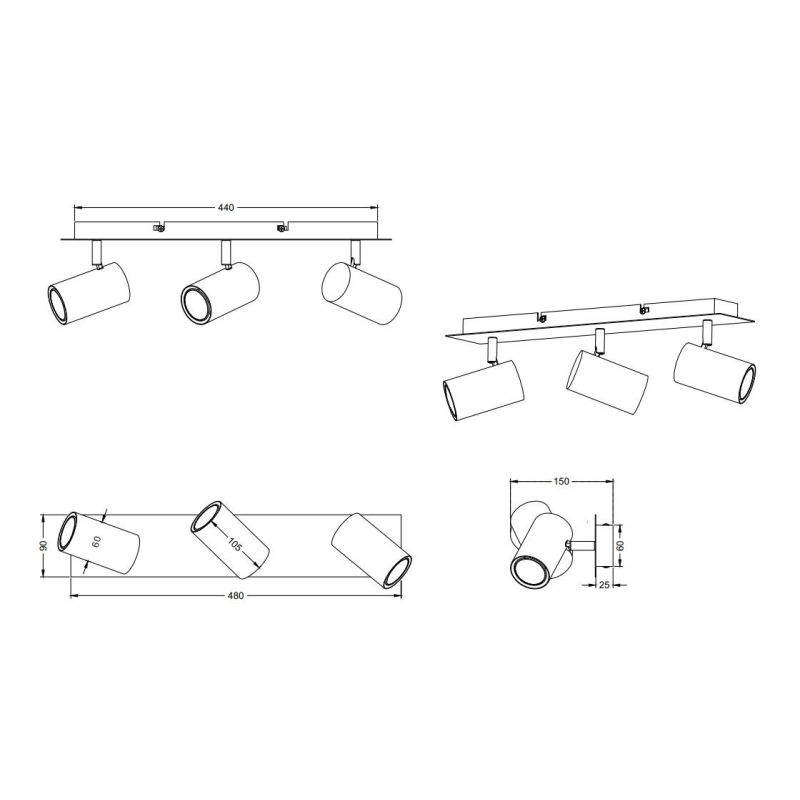 MARLEY FARETTO DA SOFFITTO METALLO ORO CON 3 SPOT ORIENTABILI NERI ATTACCO 3XGU10 TRIO LIGHTING - Cristalensi Shop Online