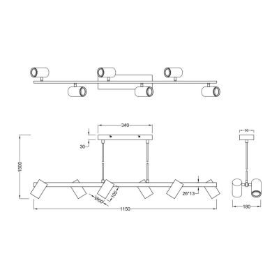 MARLEY SOSPENSIONE IN METALLO 4 FINITURE CON 6 SPOT CILINDRO ORIENTABILI ATTACCO 6XGU10 TRIO LIGHTING - Cristalensi Shop Online