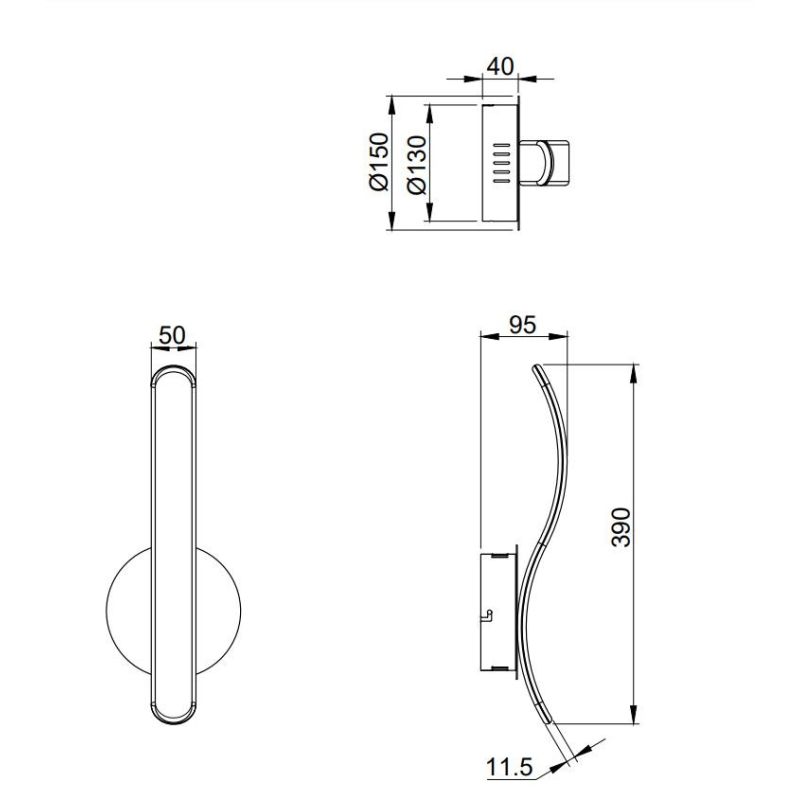 PARMA APPLIQUE MODERNA H39 CM FINITURA BIANCA O CROMO LED 11W LUCE 4000K DIMMERABILE RL - Cristalensi Shop Online