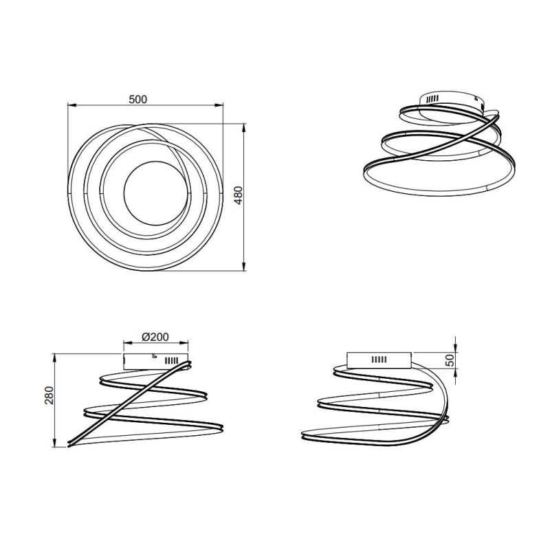 BOLOGNA PLAFONIERA SINUOSA FINITURA BIANCA O CROMO LED 36W LUCE 4000K DIMMERABILE MODERNA RL - Cristalensi Shop Online