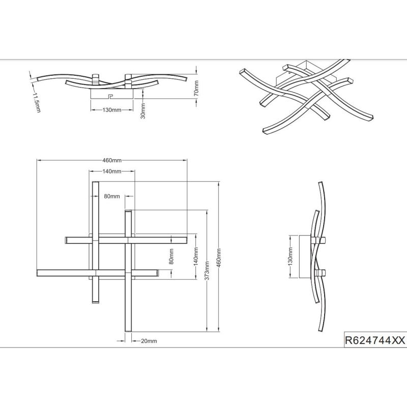 ROUTE PLAFONIERA MODERNA LED 20W LUCE 3000K o 4000K CON 4 BACCHETTE METALLO 5 COLORI RL - Cristalensi Shop Online