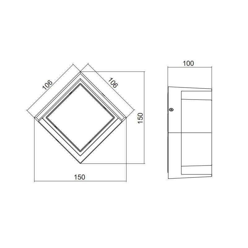 PUNO APPLIQUE DA ESTERNI QUADRATA IP54 LED 8W LUCE 3000K NERA CM 15x15 RL - Cristalensi Shop Online