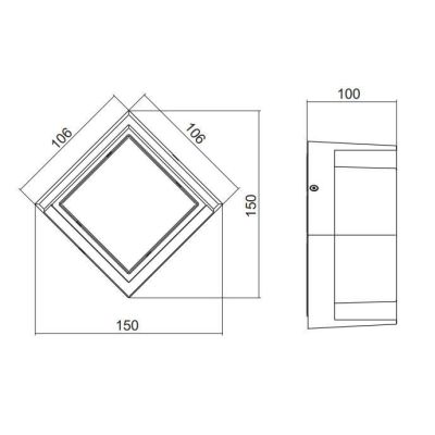 PUNO APPLIQUE DA ESTERNI QUADRATA IP54 LED 8W LUCE 3000K NERA CM 15x15 RL - Cristalensi Shop Online