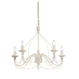 CANDELA SOSPENSIONE 5 LUCI CLASSICA IN METALLO BIANCO AVORIO O BRONZO CON LAMPADINE A VISTA CRISTALENSI LUX - Cristalensi Shop O