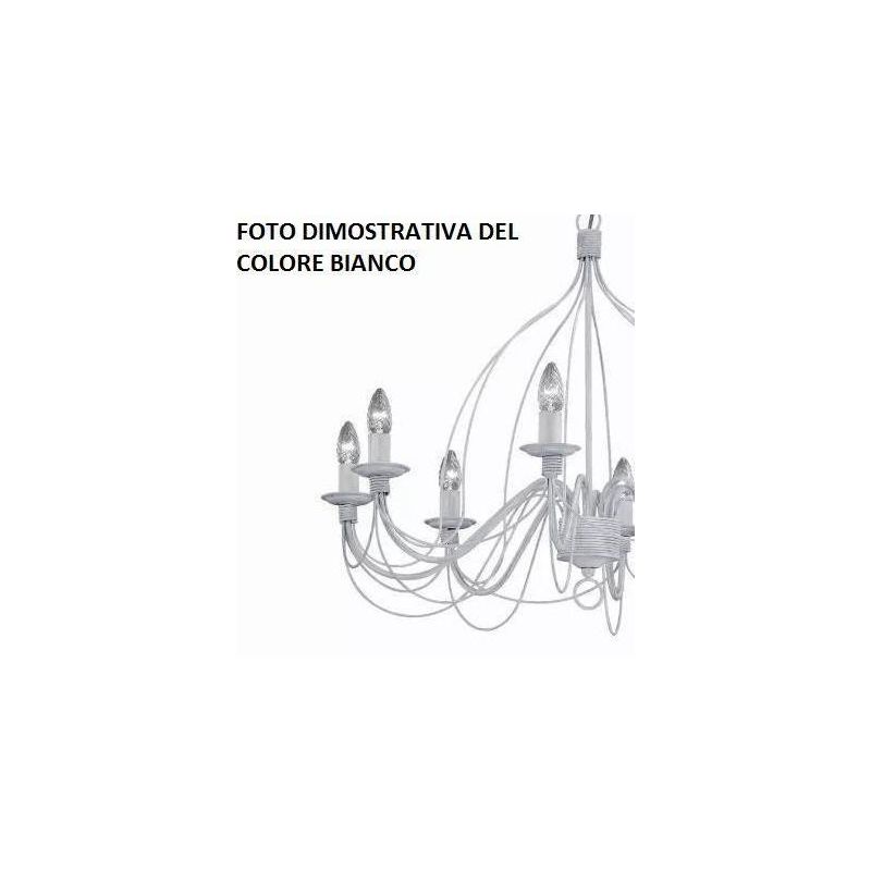 CANDELA SOSPENSIONE 5 LUCI CLASSICA IN METALLO BIANCO AVORIO O BRONZO CON LAMPADINE A VISTA CRISTALENSI LUX - Cristalensi Shop O