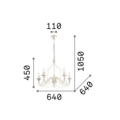 CANDELA SOSPENSIONE 5 LUCI CLASSICA IN METALLO BIANCO AVORIO O BRONZO CON LAMPADINE A VISTA CRISTALENSI LUX - Cristalensi Shop O