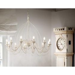 CANDELA SOSPENSIONE 12 LUCI CLASSICA IN METALLO BIANCO AVORIO O BRONZO CON LAMPADINE A VISTA CRISTALENSI LUX - Cristalensi Shop
