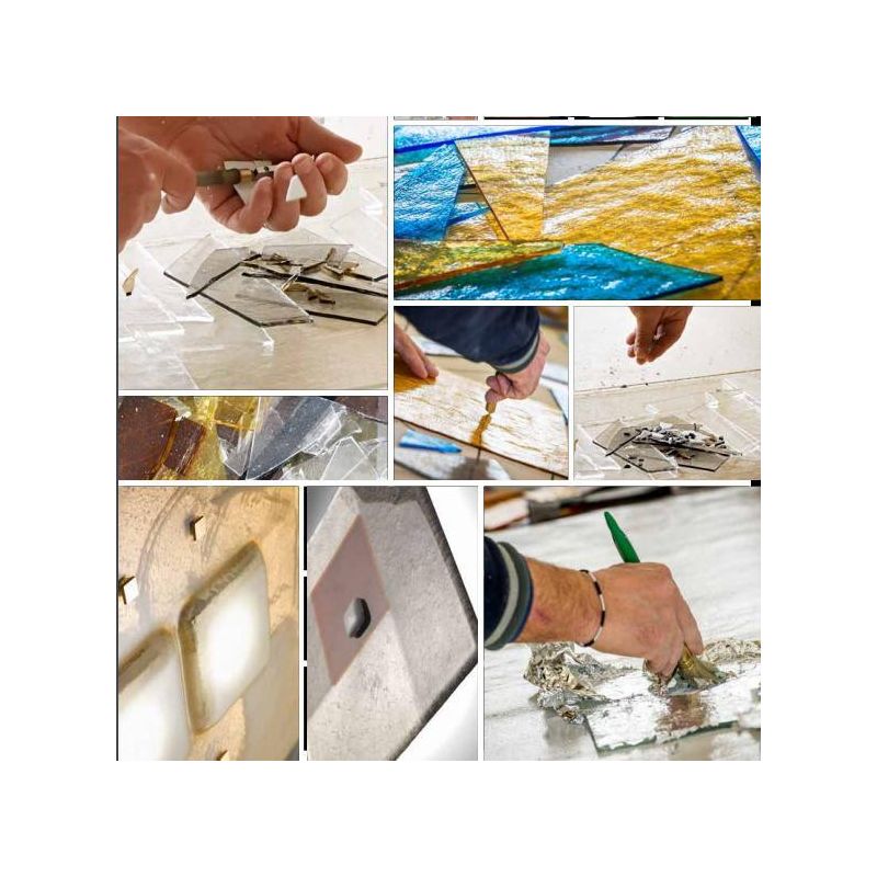 ASTRO PLAFONIERA 38X38 IN VETRO DECORO FOGLIA ORO,RAME O ARGENTO MADE IN ITALY Familamp - Cristalensi Shop Online