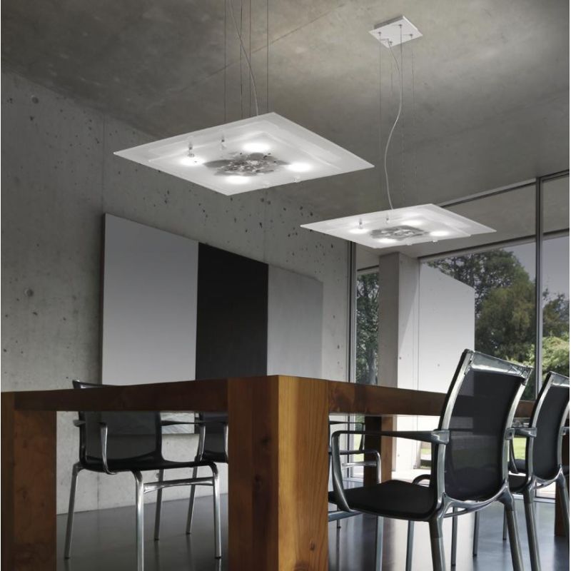 ABSTRACUS SOSPENSIONE 58X58 IN VETRO LAVORATO A MANO 3 DECORAZIONI MADE IN ITALY Familamp - Cristalensi Shop Online