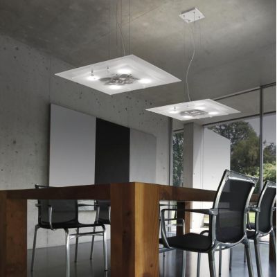 ABSTRACUS SOSPENSIONE 58X58 IN VETRO LAVORATO A MANO 3 DECORAZIONI MADE IN ITALY Familamp - Cristalensi Shop Online