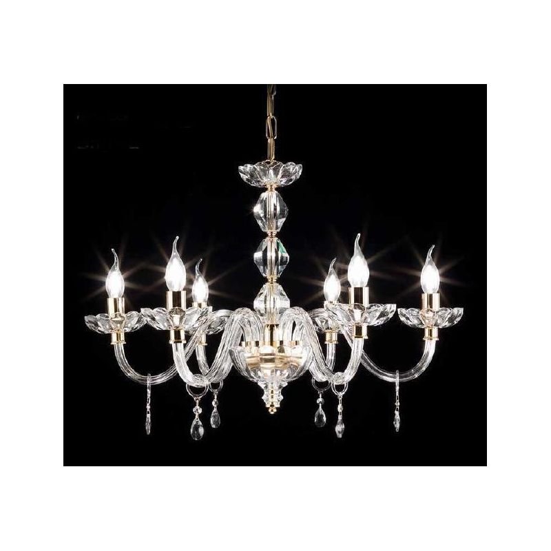 BRIGIDA 6 LUCI LAMPADARIO IN VETRO E CRISTALLO FINITURA ORO ONDALUCE CICIRIELLO - Cristalensi Shop Online