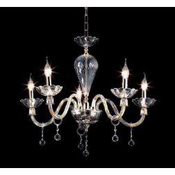 ROXANNE LAMPADARIO 5 LUCI IN CRISTALLO CON PENDAGLIERIA E MONTATURA ORO ONDALUCE CICIRIELLO - Cristalensi Shop Online 2