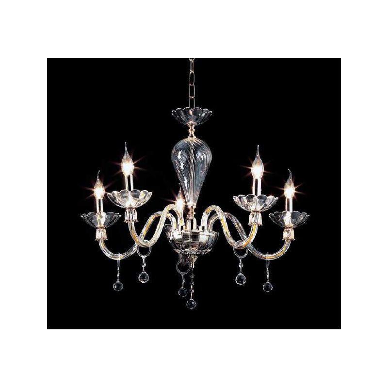 ROXANNE LAMPADARIO 5 LUCI IN CRISTALLO CON PENDAGLIERIA E MONTATURA ORO ONDALUCE CICIRIELLO - Cristalensi Shop Online