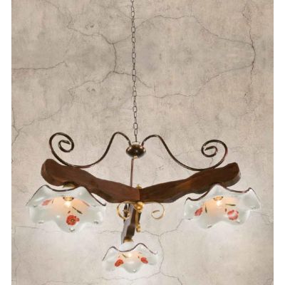 2016 RUGGINE BILANCIERE 3 LUCI IN LEGNO E FERRO CON PIATTI CERAMICA ONDALUCE CICIRIELLO - Cristalensi Shop Online