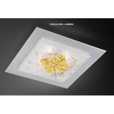 MIAMI PLAFONIERA CM 40X40 IN VETRO IN FOGLIA ORO O ARGENTO CON 7 DECORI MADE IN ITALY Familamp - Cristalensi Shop Online