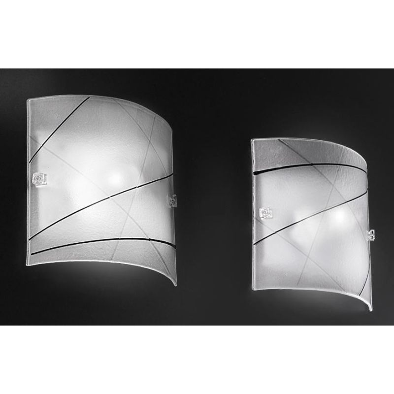 LINEA APPLIQUE MODERNA IN VETRO BIANCO SATINATO CON DECORO NERO LAMPADINE 2XE27 Familamp - Cristalensi Shop Online