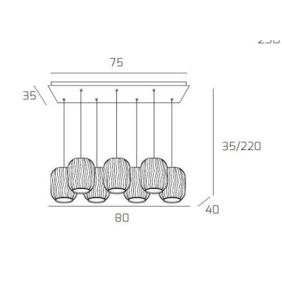 TENDER SOSPENSIONE 7 LUCI RETTANGOLARE FINITURA BIANCO CON DIFFUSORI IN VETRO COLORATO Top Light Illuminazione - Cristalensi Sho