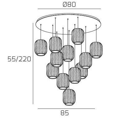 TENDER SOSPENSIONE 12 LUCI ROTONDA BASE IN FINITURA CROMO CON DIFFUSORI IN VETRO COLORATO Top Light Illuminazione - Cristalensi