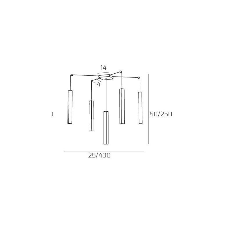 SQUARE TUBE SOSPENSIONE 5 LUCI DECENTRATA IN METALLO 6 COLORI LAMPADINE ATTACCO GU10 Top Light Illuminazione - Cristalensi Shop 