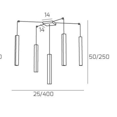 SQUARE TUBE SOSPENSIONE 5 LUCI DECENTRATA IN METALLO 6 COLORI LAMPADINE ATTACCO GU10 Top Light Illuminazione - Cristalensi Shop 