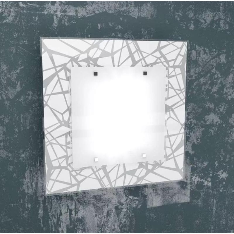 STRIPES PLAFONIERA MODERNA QUADRATA 45X45 CM IN VETRO SERIGRAFATO LAMPADINE ATTACCO 2xE27 Top Light Illuminazione - Cristalensi