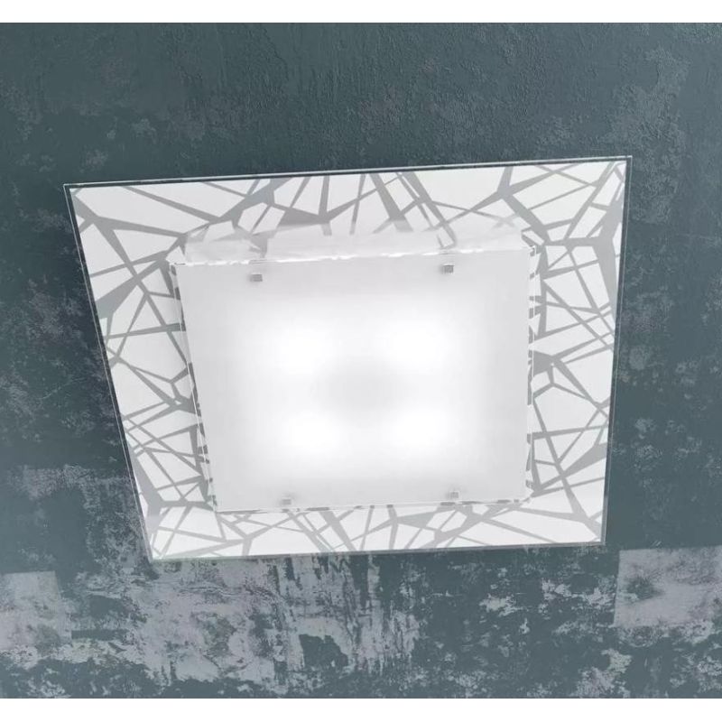 STRIPES PLAFONIERA MODERNA QUADRATA 60x60 CM IN VETRO SERIGRAFATO LAMPADINE ATTACCO 4xE27 Top Light Illuminazione - Cristalensi