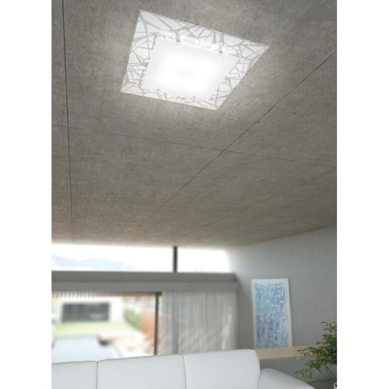 STRIPES PLAFONIERA MODERNA QUADRATA 60x60 CM IN VETRO SERIGRAFATO LAMPADINE ATTACCO 4xE27 Top Light Illuminazione - Cristalensi