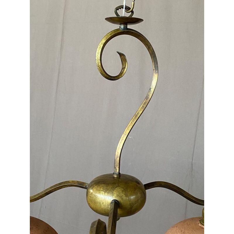 ETRUSCA LAMPADARIO 3 LUCI IN OTTONE INVECCHIATO E PIATTI IN TERRACOTTA MADE IN ITALY CRISTALENSI OTTONE - Cristalensi Shop Onlin