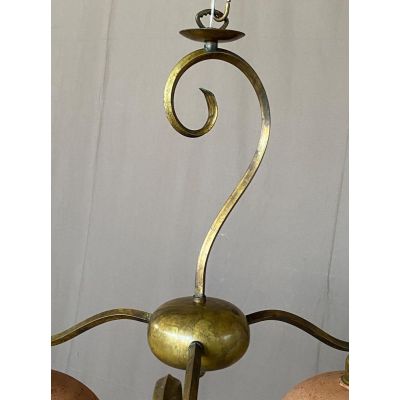 ETRUSCA LAMPADARIO 3 LUCI IN OTTONE INVECCHIATO E PIATTI IN TERRACOTTA MADE IN ITALY CRISTALENSI OTTONE - Cristalensi Shop Onlin