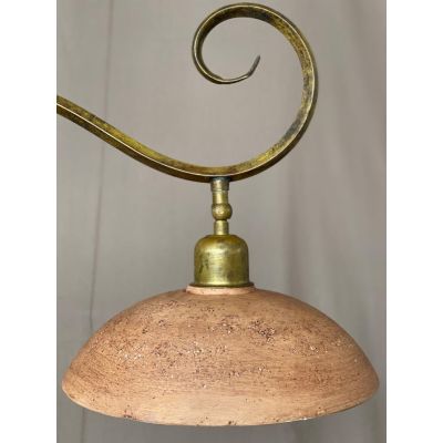 ETRUSCA LAMPADARIO 3 LUCI IN OTTONE INVECCHIATO E PIATTI IN TERRACOTTA MADE IN ITALY CRISTALENSI OTTONE - Cristalensi Shop Onlin