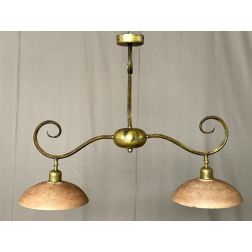 ETRUSCA LAMPADARIO 2 LUCI IN OTTONE INVECCHIATO E PIATTI IN TERRACOTTA MADE IN ITALY CRISTALENSI OTTONE - Cristalensi Shop Onlin