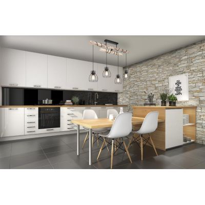 MINA SOSPENSIONE VINTAGE 4 LUCI CON TRAVE IN LEGNO E DIFFUSORI A GABBIA NERI LARGHEZZA CM 90 Globo Lighting - Cristalensi Shop O