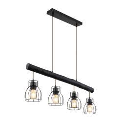 MINA SOSPENSIONE VINTAGE 4 LUCI BARRA IN LEGNO NERO E DIFFUSORI A GABBIA LARGHEZZA CM 83 Globo Lighting - Cristalensi Shop Onlin
