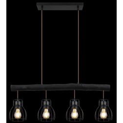 MINA SOSPENSIONE VINTAGE 4 LUCI BARRA IN LEGNO NERO E DIFFUSORI A GABBIA LARGHEZZA CM 83 Globo Lighting - Cristalensi Shop Onlin 2