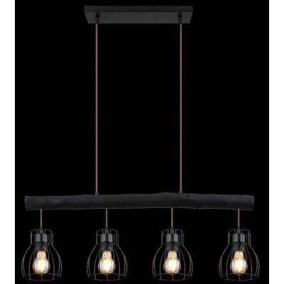 MINA SOSPENSIONE VINTAGE 4 LUCI BARRA IN LEGNO NERO E DIFFUSORI A GABBIA LARGHEZZA CM 83 Globo Lighting - Cristalensi Shop Onlin