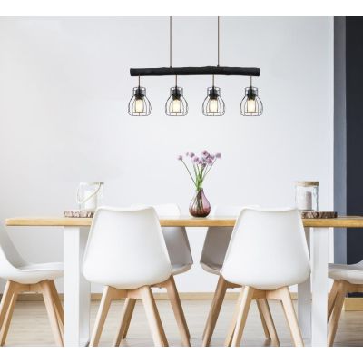 MINA SOSPENSIONE VINTAGE 4 LUCI BARRA IN LEGNO NERO E DIFFUSORI A GABBIA LARGHEZZA CM 83 Globo Lighting - Cristalensi Shop Onlin