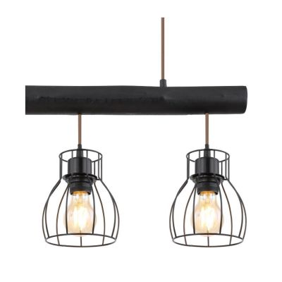 MINA SOSPENSIONE VINTAGE 4 LUCI BARRA IN LEGNO NERO E DIFFUSORI A GABBIA LARGHEZZA CM 83 Globo Lighting - Cristalensi Shop Onlin
